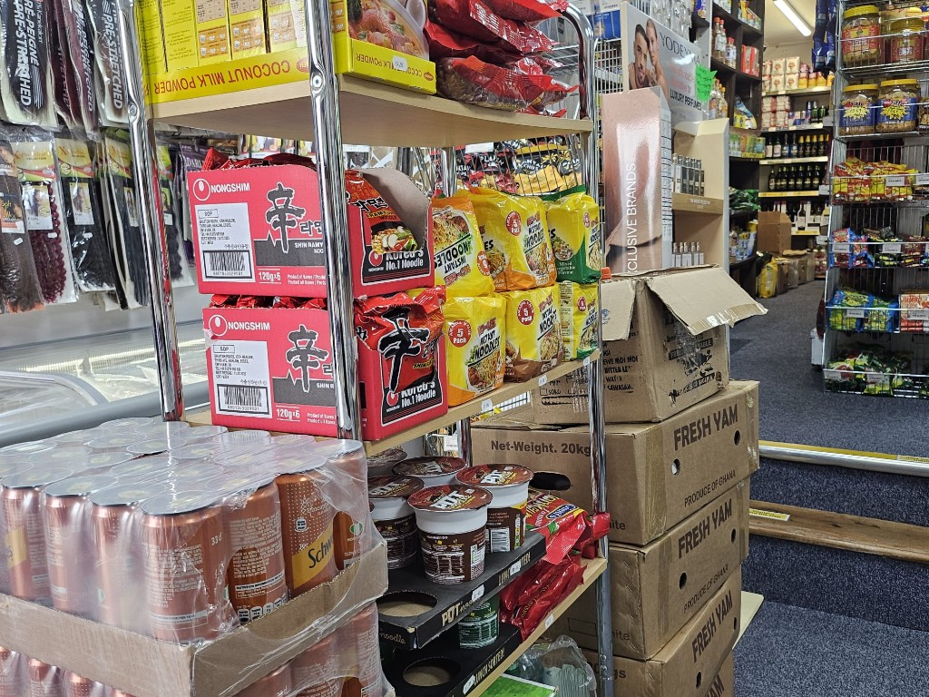 Canned goods, noodles and yam boxes